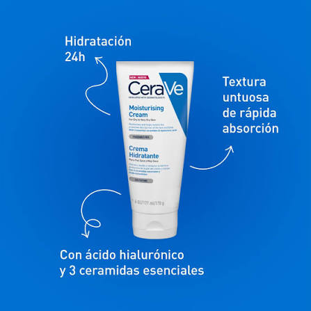 Cerave Crema Hidratante Diaria Para Rostro Y Cuerpo, Para Piel Seca A Muy Seca, Hidratación Por 24 Horas, Con 3 Ceramidas Esenciales Y Ácido Hialurónico, 170g